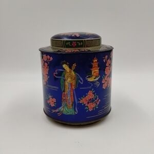 Japan Theme Tea Tin Daher Long Island Vintage Canister England 5.5" Tall w/Lid
